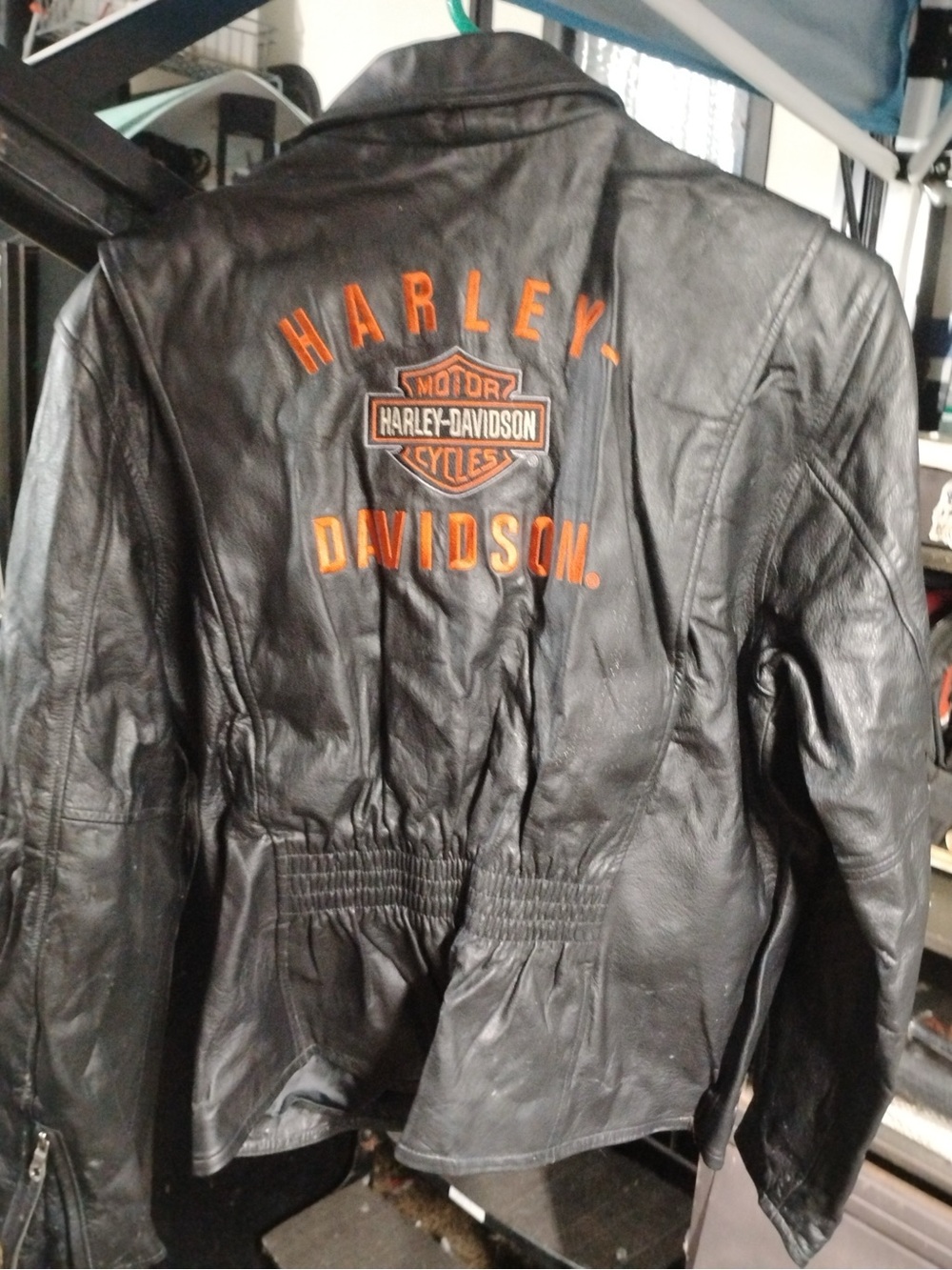 Harley-Davidson Black Leather Jacket with Orange Logo